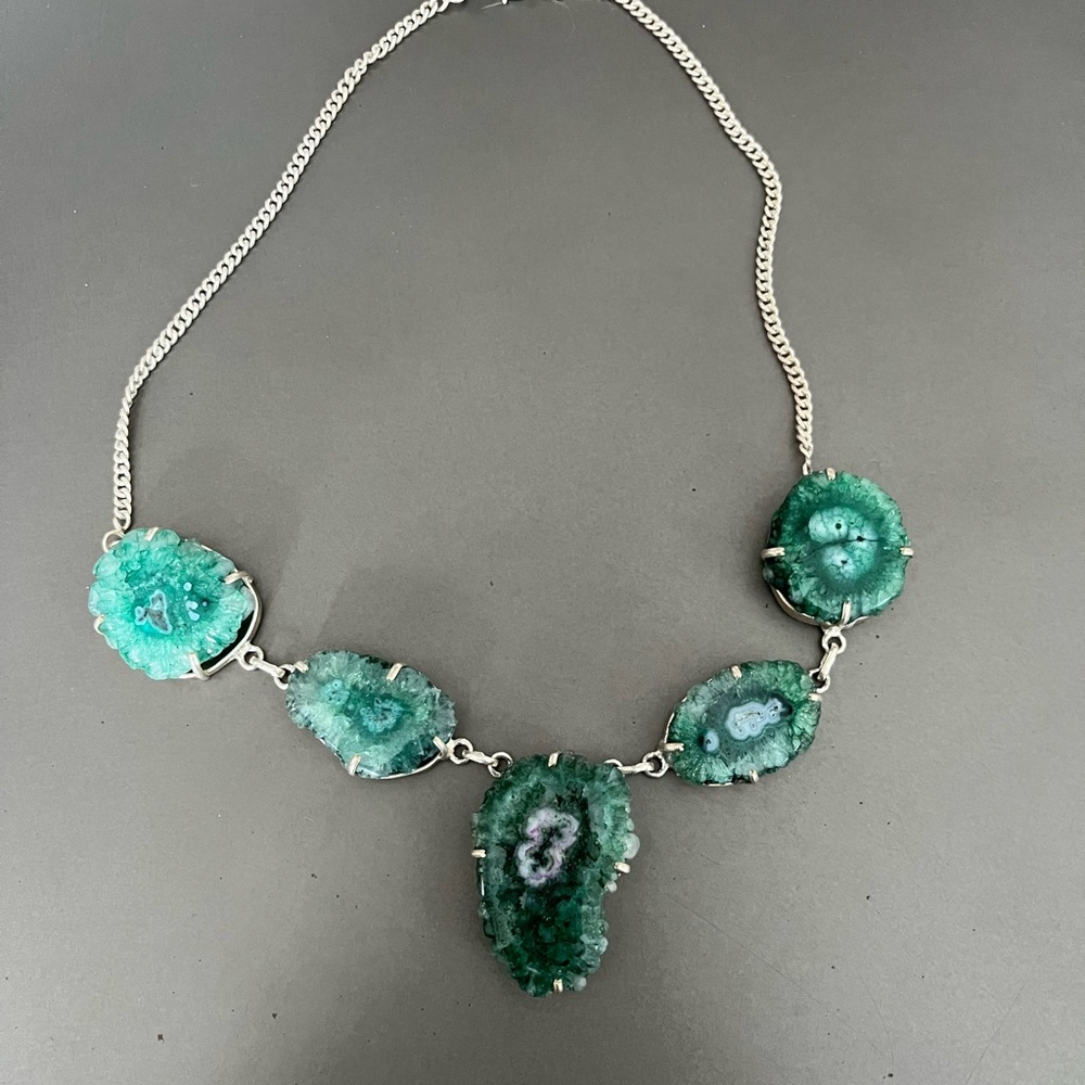 Chunky Green Agate Gemstone Statement Necklace - image 1
